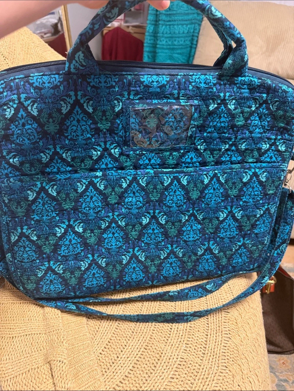 Quilted Teal Damask Laptop Tote - Women Bags